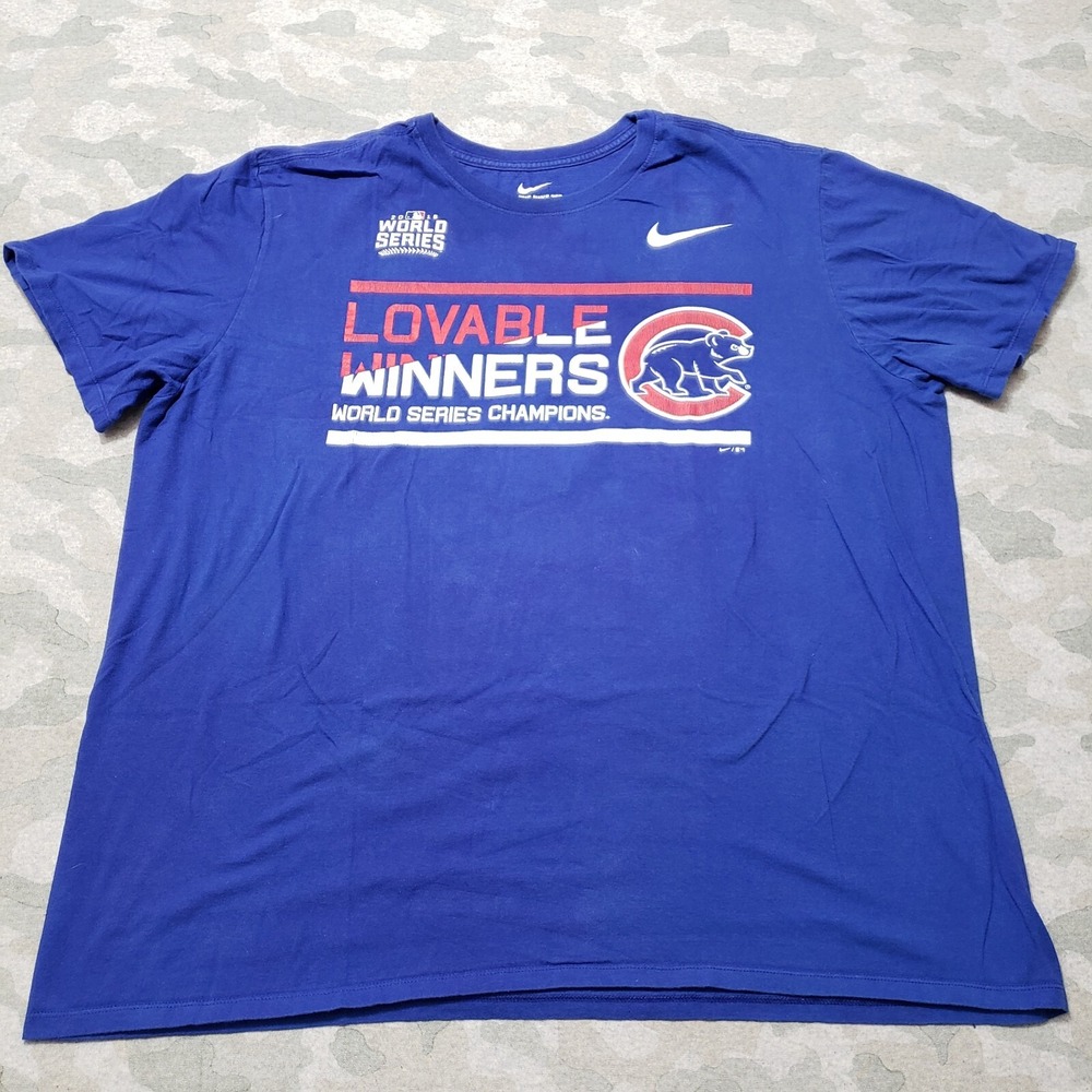 Chicago Cubs World Series Shirt Mens 2XL Blue Nike Short Sleeve MLB